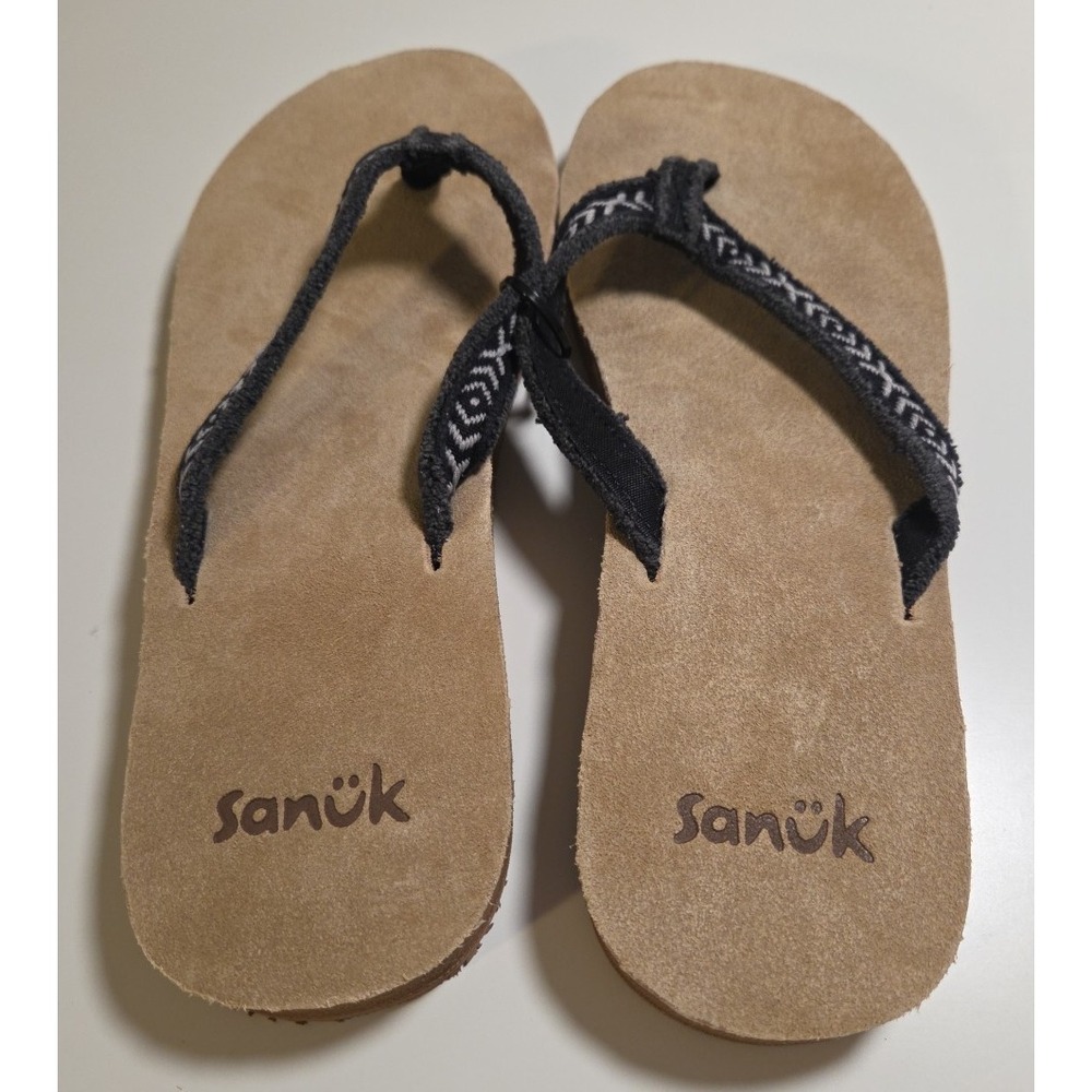 Sanuk FRIDAY JUTE Tan/Black‎ Open Toe Flip Flop Sandals Women's Size 7
